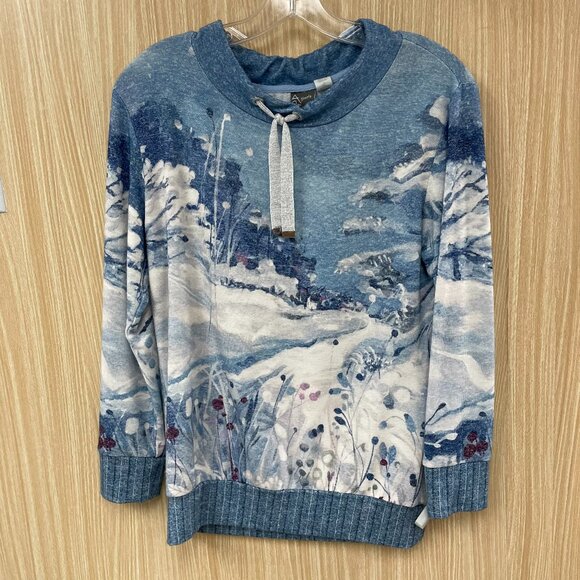 Art Supply by Dolcezza Blue Print Sweater Size XS - Picture 1 of 5